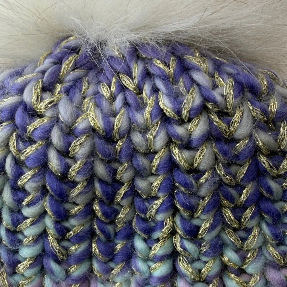 Multicolor Knit Beanie with Pom Pom